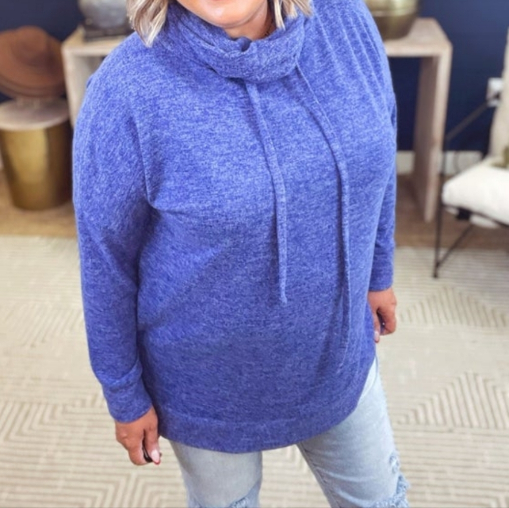 Zenana Oversized Heathers Blue Cozy Cowl Neck Sweater Sweatshirt NWOT – Sz 3x